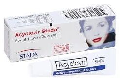 Kem bôi môi Acyclovir STADA 5g nhập khẩu Đức bôi sau phun xăm, trị nhiễm virus Herpes simplex da tuýp 2g