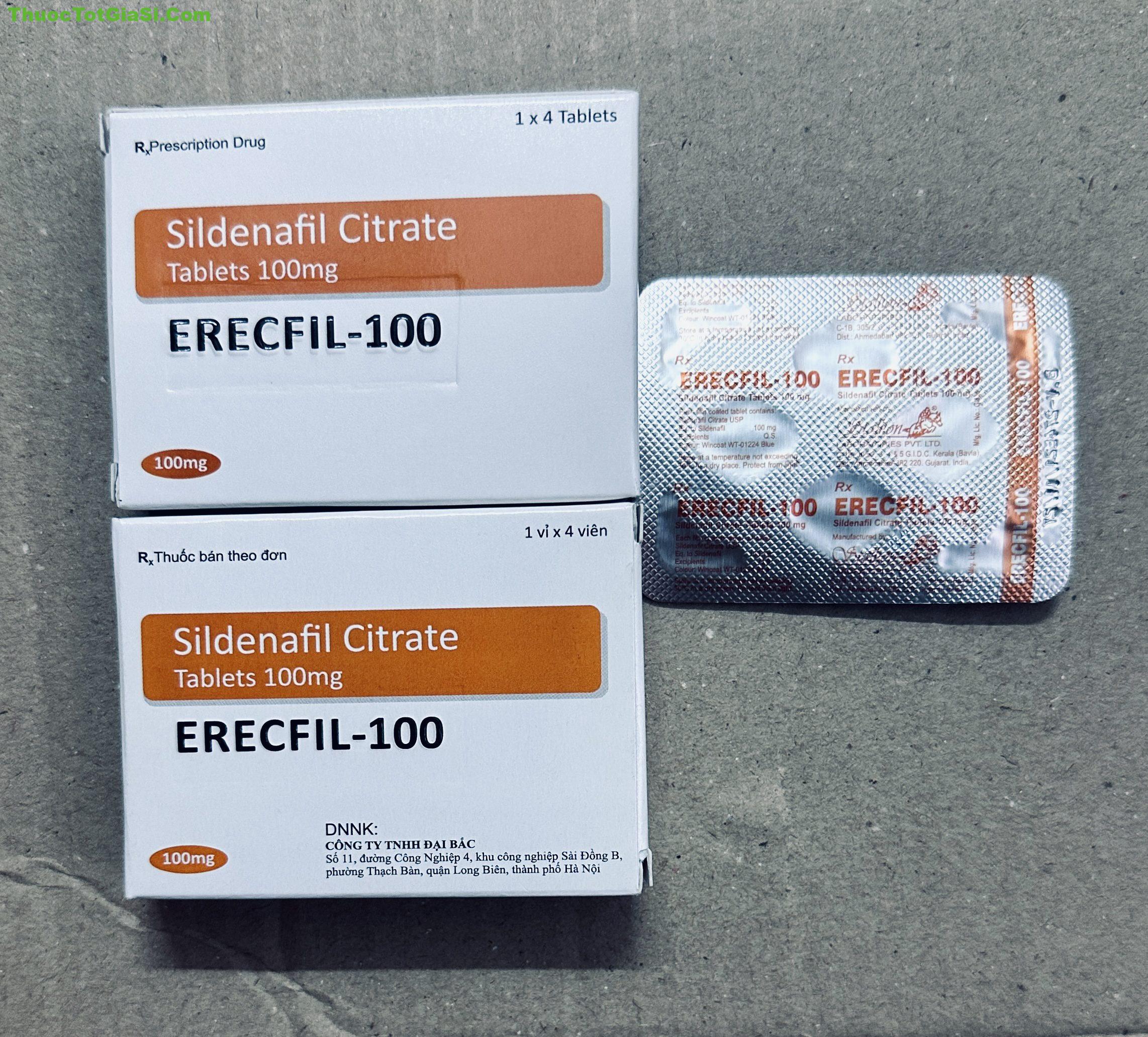 Erecfil-100 Sildenafil Citrate 100mg điều trị rối loạn cương dương (1 vỉ x 4 viên) Erecfil-100 Sildenafil Citrate 100mg điều trị rối loạn cương dương (1 vỉ x 4 viên)