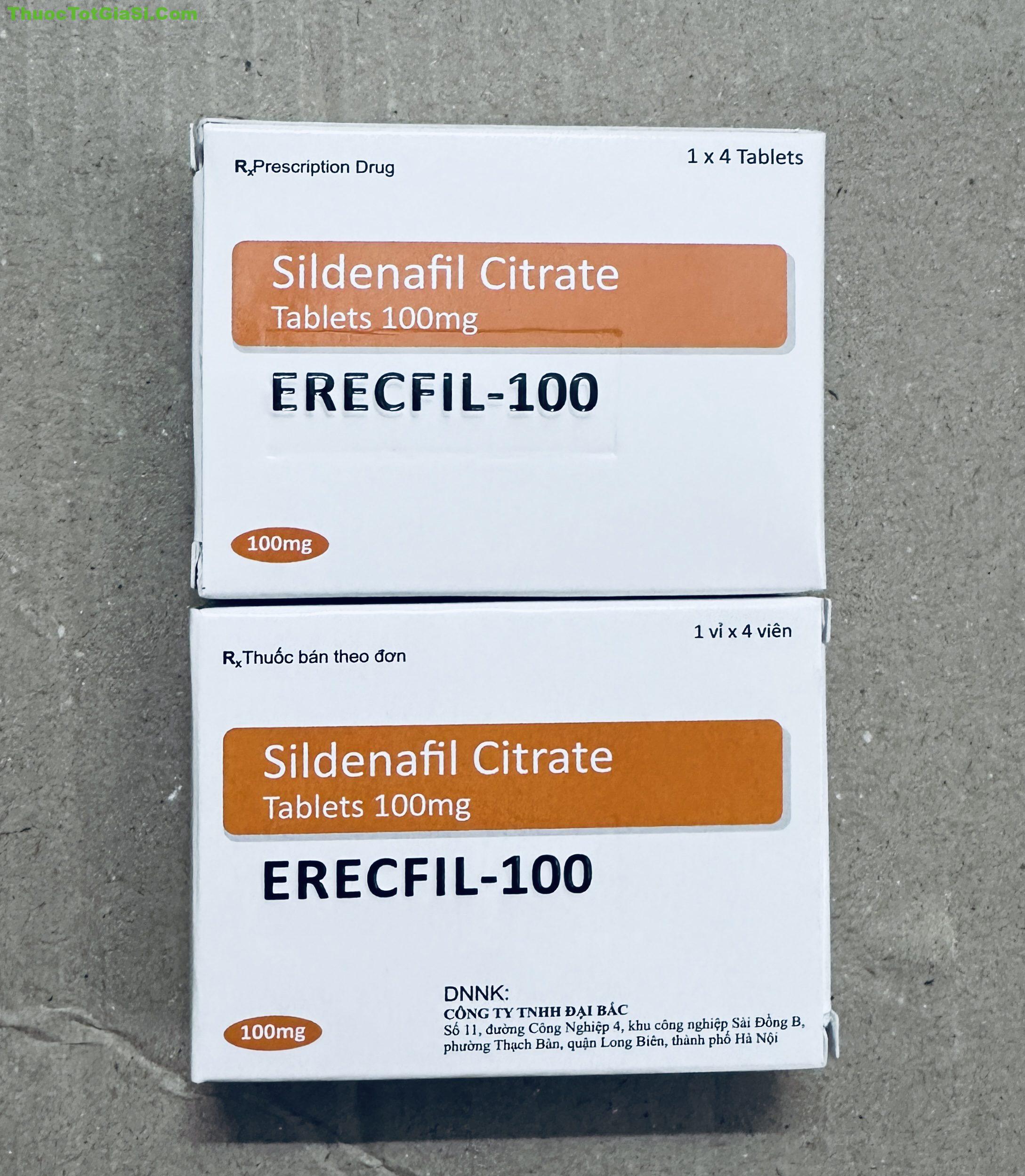Erecfil-100 Sildenafil Citrate 100mg điều trị rối loạn cương dương (1 vỉ x 4 viên) Erecfil-100 Sildenafil Citrate 100mg điều trị rối loạn cương dương (1 vỉ x 4 viên)