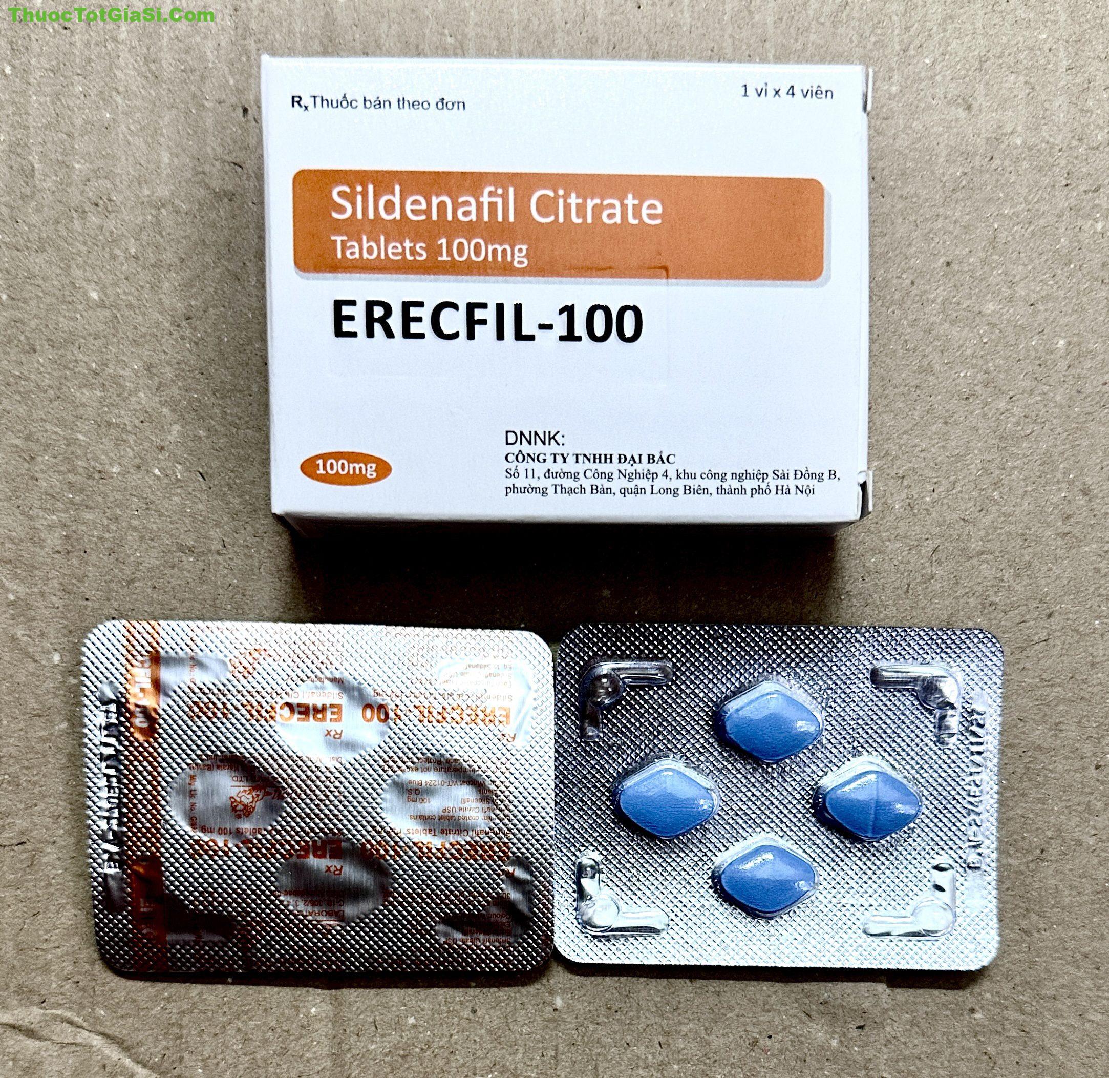 Erecfil-100 Sildenafil Citrate 100mg điều trị rối loạn cương dương (1 vỉ x 4 viên) Erecfil-100 Sildenafil Citrate 100mg điều trị rối loạn cương dương (1 vỉ x 4 viên)