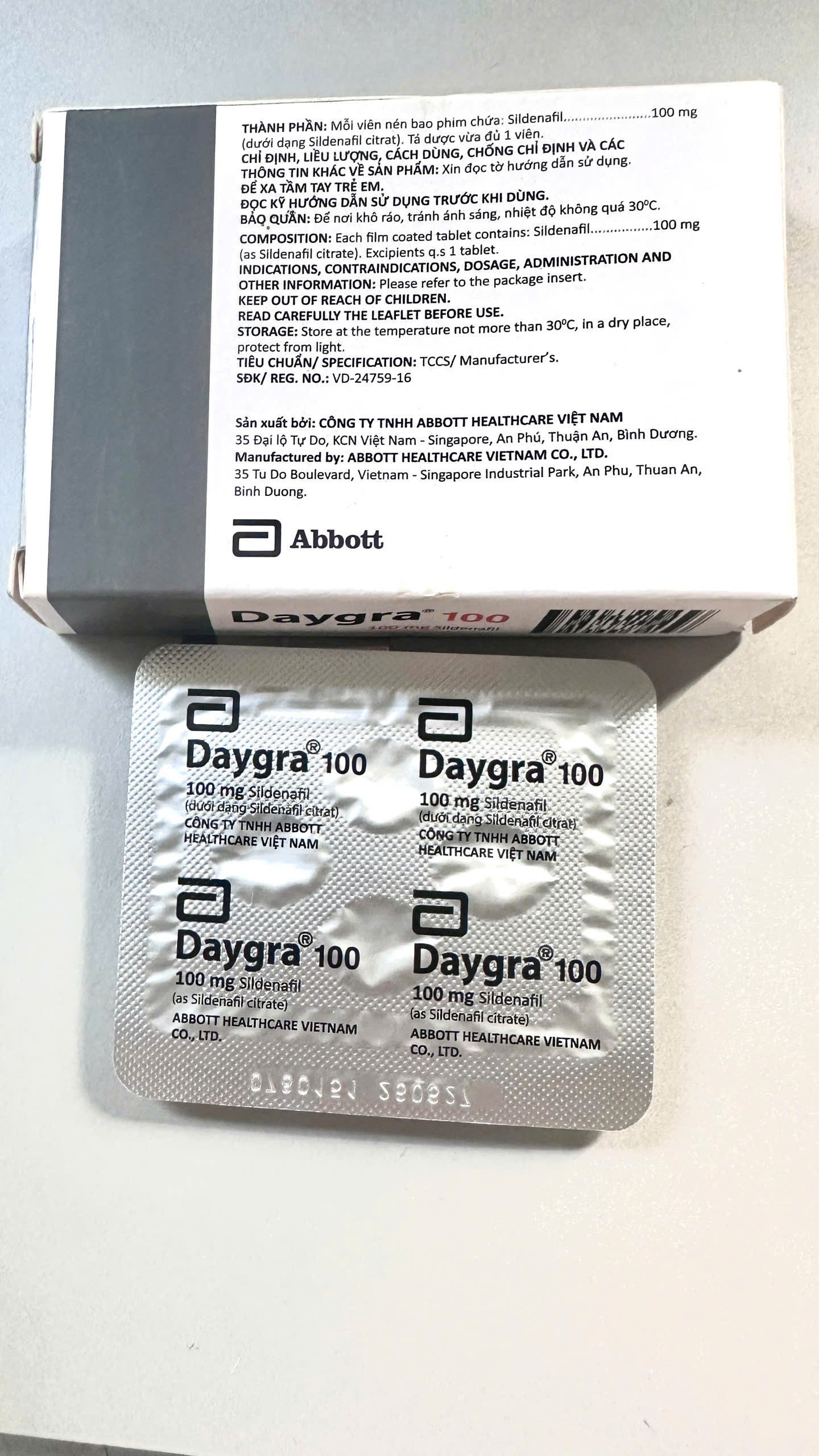 thuốc Daygra 100 Abbott h/4v điều trị rối loạn cương dương, liệt dương 4 Daygra100mg