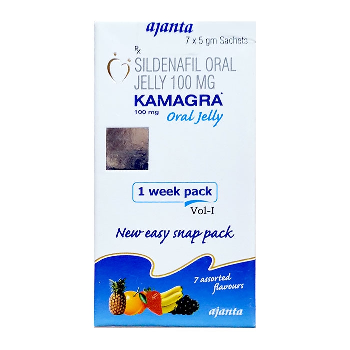 Thuốc Kamagra Oral Jelly 100mg điều trị rối loạn cương dương, khó cương dương 8 Thuốc cường dương Kamagra Oral Jelly 100mg Vol 1, Hộp 7 gói