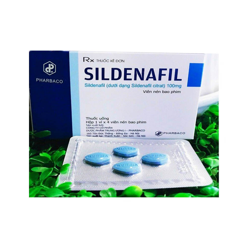 Thuốc Sildenafil 100mg Pharbaco điều trị rối loạn cương dương, yếu sinh lý nam 4 Thuốc Sildenafil 100mg Pharbaco hộp 4 viên | thuoctotgiasi.com