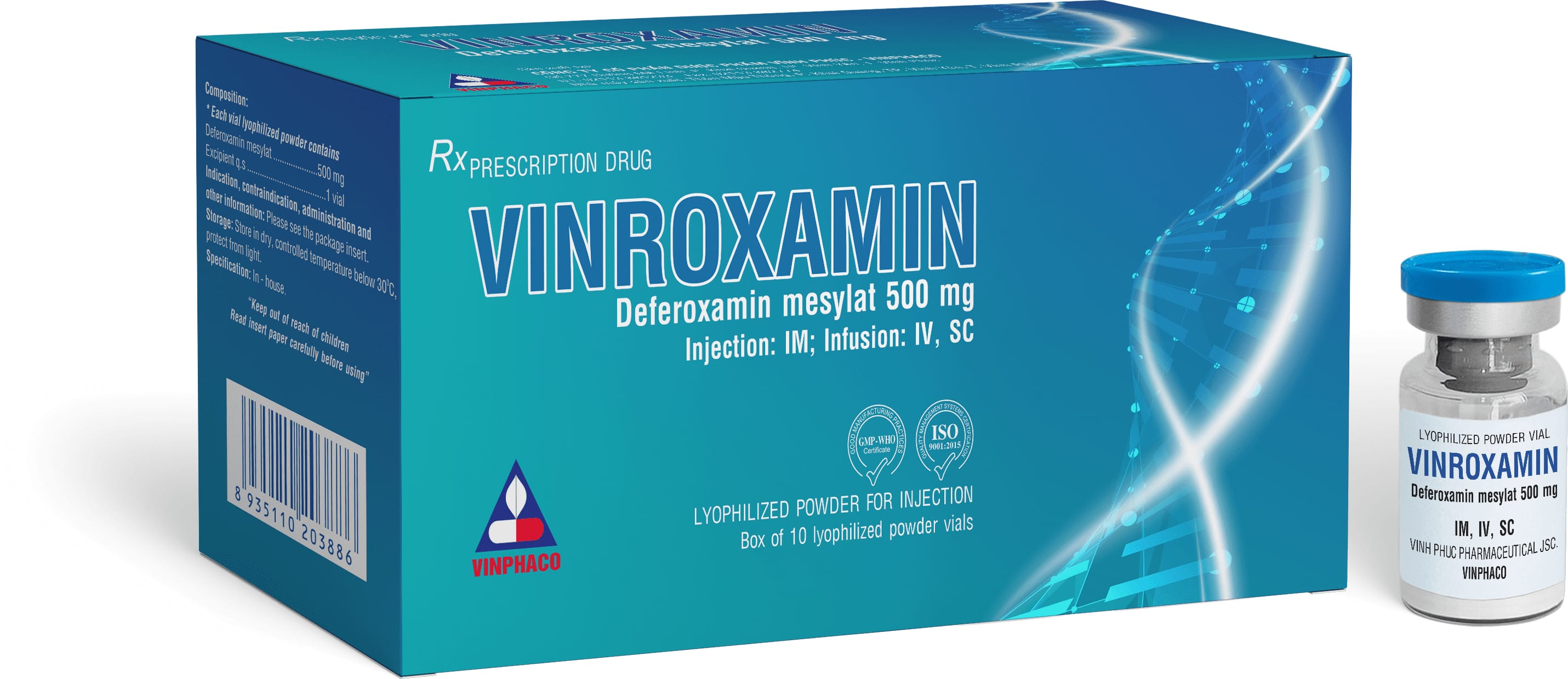 Thuốc Vinroxamin (Deferoxamine mesylat 500mg) Vinphaco 3 Thuốc Vinroxamin