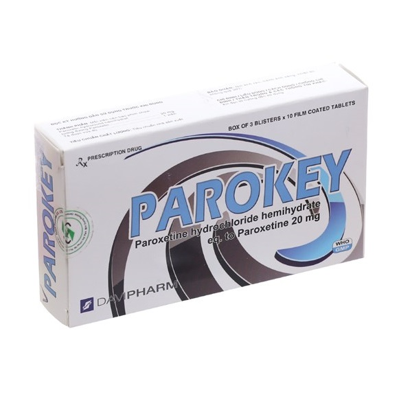 Thuốc PAROKEY (Paroxetin 20mg) DaviPharm điều trị trầm cảm, stress, lo âu, hoảng sợ (3 vỉ x 10 viên) 3 Parokey 20mg