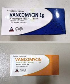 Hình ảnh thuốc Vancomycin 1g – kháng sinh mạnh điều trị nhiễm khuẩn nặng và viêm phổi do MRSA.