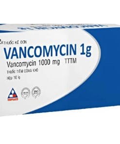 Hình ảnh thuốc Vancomycin 1g – kháng sinh mạnh điều trị nhiễm khuẩn nặng và viêm phổi do MRSA.