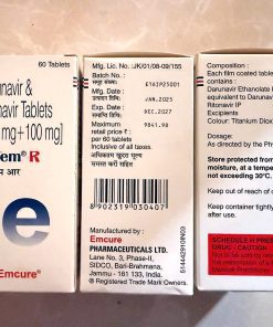 Virem-R 600mg + 100mg – Thuốc Darunavir & Ritonavir Điều Trị HIV Chính Hãng Emcure (Hộp 60 Viên)