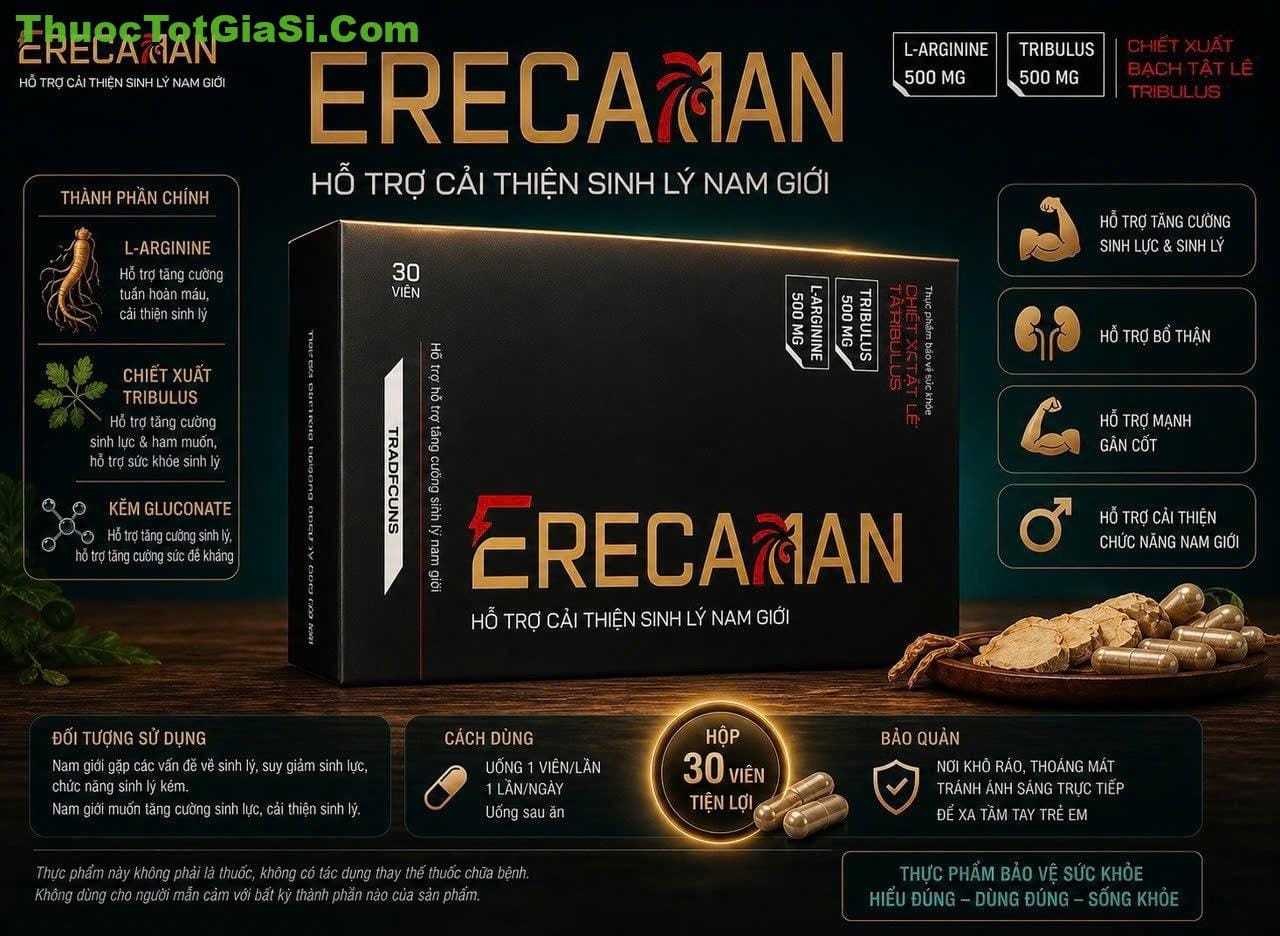 Thuốc Erecaman là gì? Công dụng, cách dùng và giá bán mới nhất 2026 Thuốc Erecaman là gì? Công dụng, cách dùng và giá bán mới nhất 2026