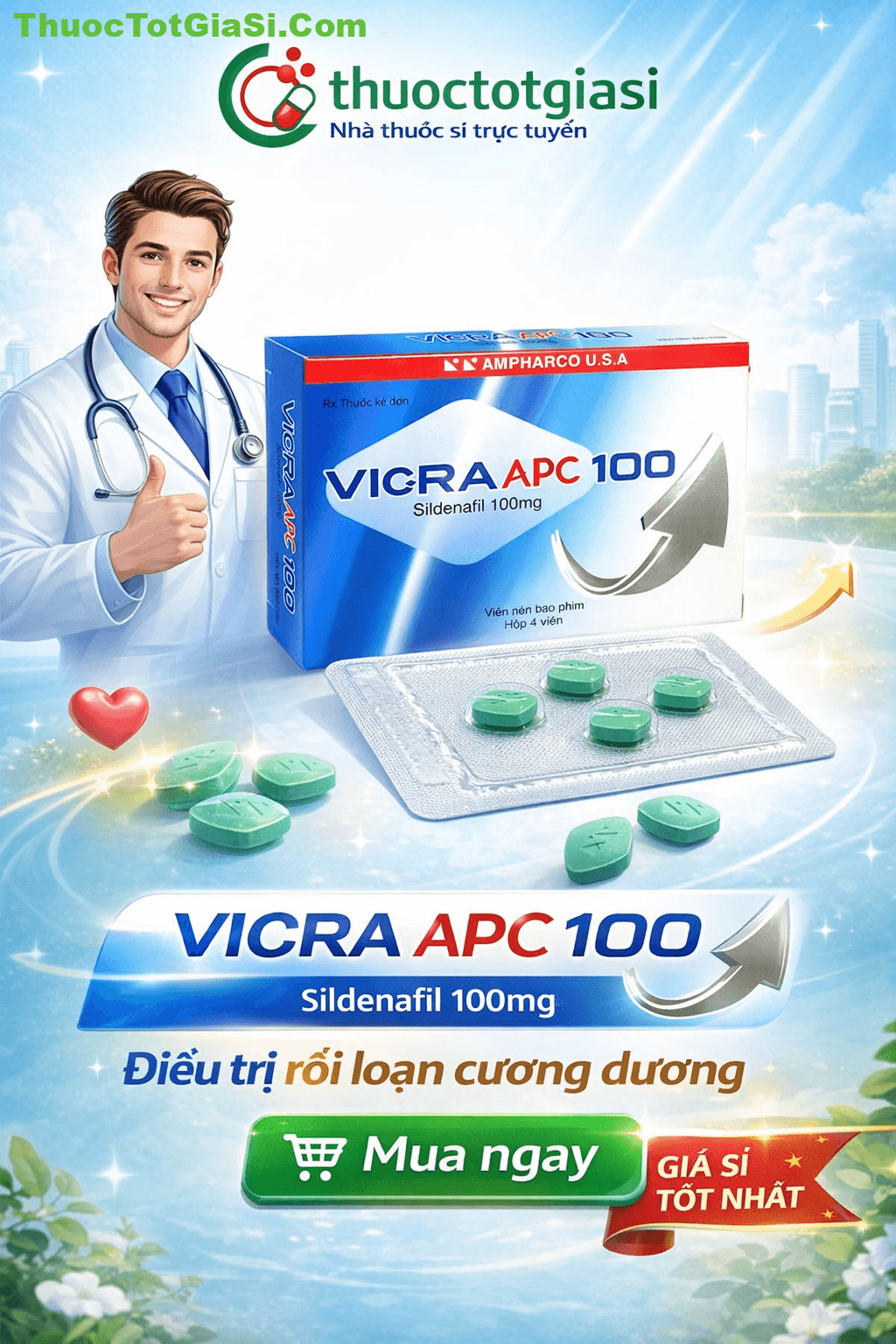 VICRA APC 100 VICRA APC 100 (Sildenafil 100mg) – điều trị rối loạn cương dương
