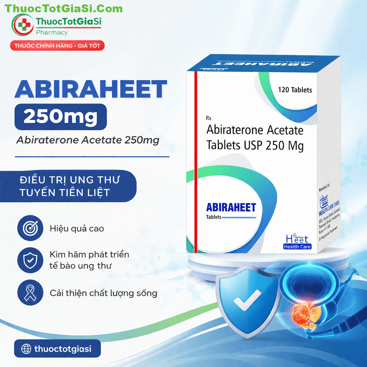 Abiraheet 250mg Abiraterone Abiraheet 250mg (Abiraterone Acetate) – Thuốc điều trị ung thư tuyến tiền liệt hiệu quả