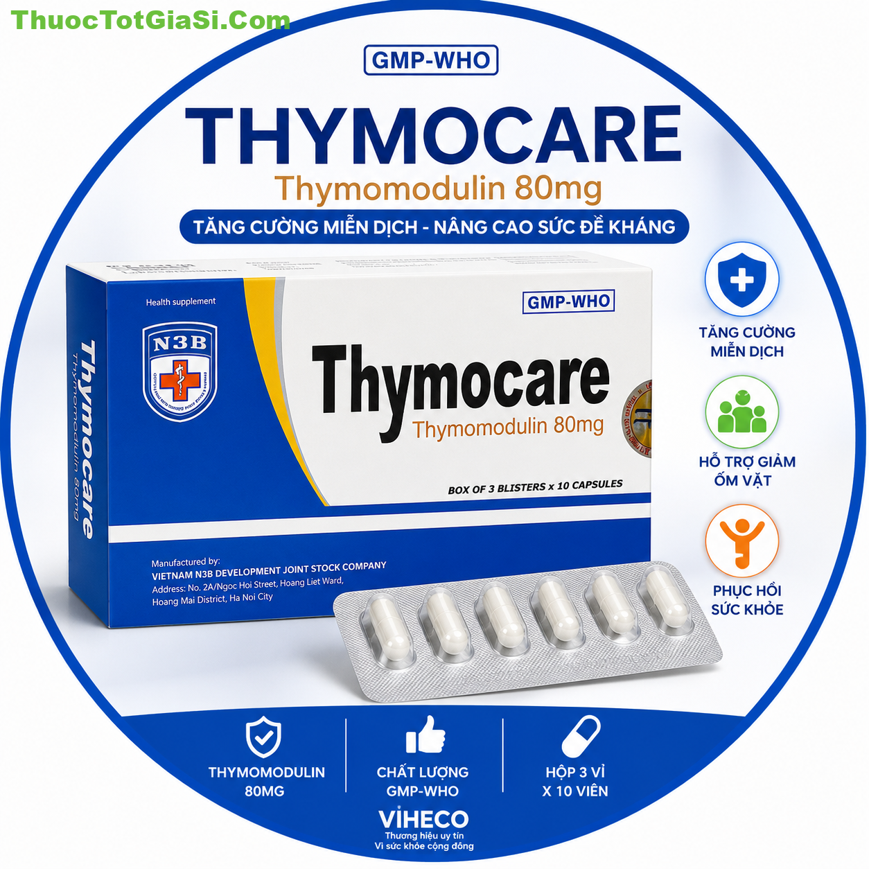 Thymocare Thymomodulin 80mg Viheco – Hỗ Trợ Tăng Cường Miễn Dịch, Nâng Cao Sức Đề Kháng Thymocare Thymomodulin 80mg Viheco – Hỗ Trợ Tăng Cường Miễn Dịch, Nâng Cao Sức Đề Kháng