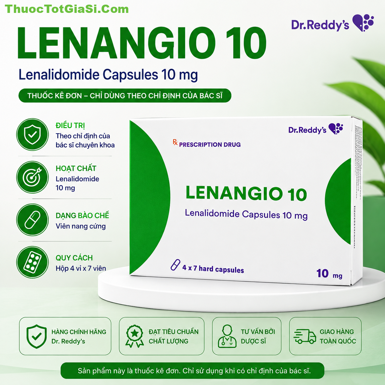 Lenangio 10 (Lenalidomide 10mg) Công dụng, thành phần, cách dùng và lưu ý Lenangio 10 (Lenalidomide 10mg) – Công dụng, thành phần, cách dùng và lưu ý