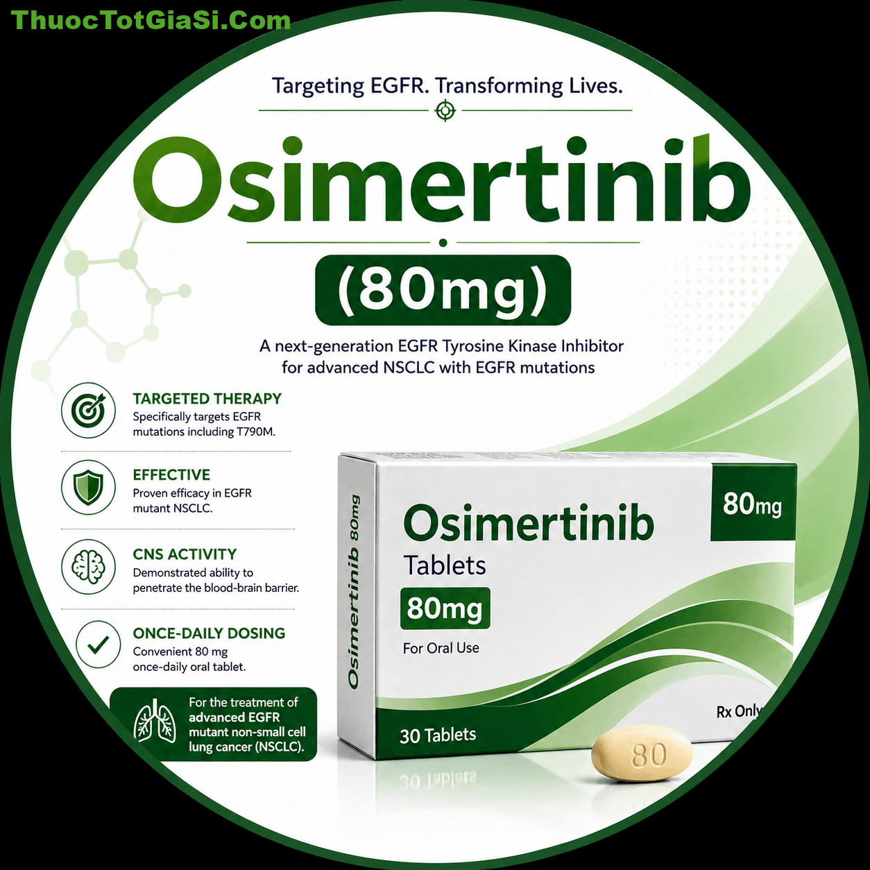 Osimertinib 80mg – Công dụng, Liều dùng, Tác dụng phụ, Giá bán Osimertinib 80mg – Công dụng, Liều dùng, Tác dụng phụ, Giá bán