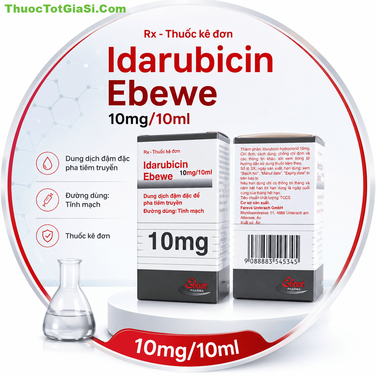 Idarubicin Ebewe 10mg Idarubicin Ebewe 10mg/10ml | Thuốc Điều Trị Bệnh Bạch Cầu Chính Hãng
