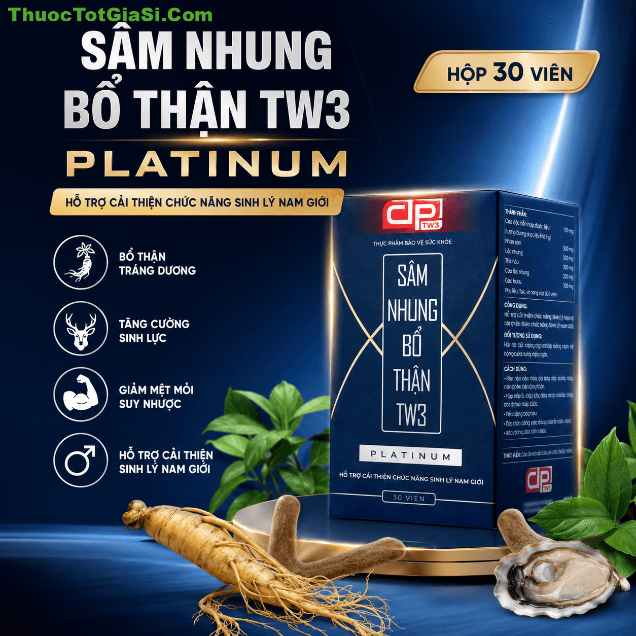 Sâm Nhung Bổ Thận TW3 Platinum Sâm Nhung Bổ Thận TW3 Platinum 30 viên: Thành phần, công dụng và lưu ý