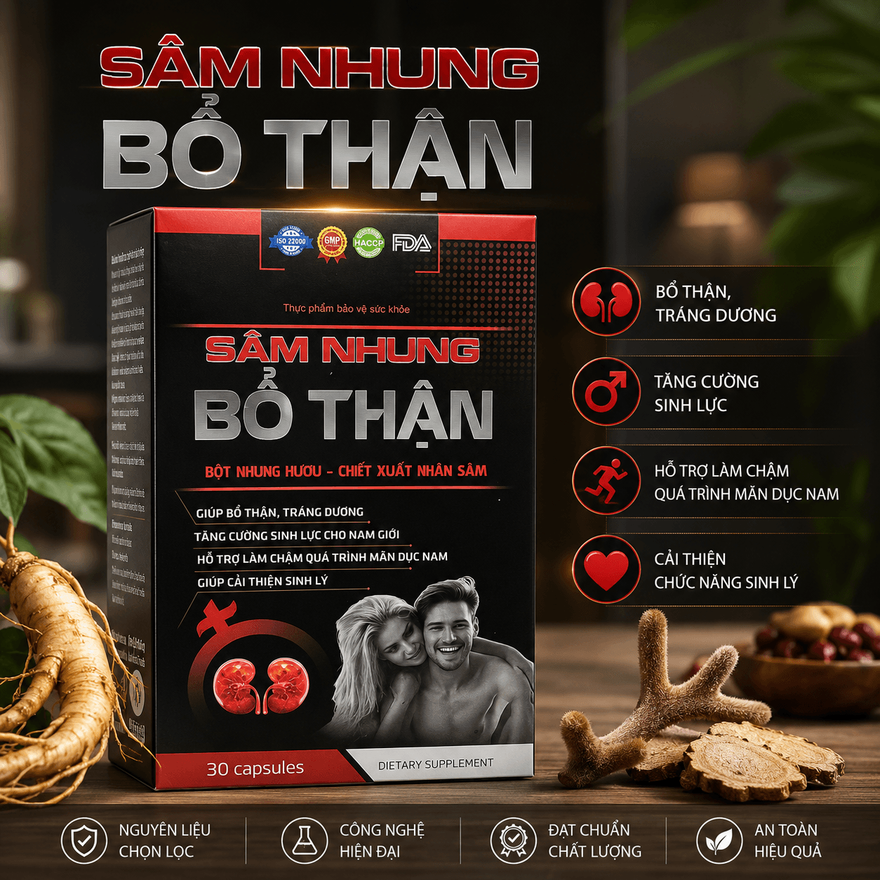 Sâm Nhung Bổ Thận Sâm Nhung Bổ Thận – Hỗ trợ bổ thận, tăng cường sinh lực nam giới | Thuốc Tốt Giá Sỉ